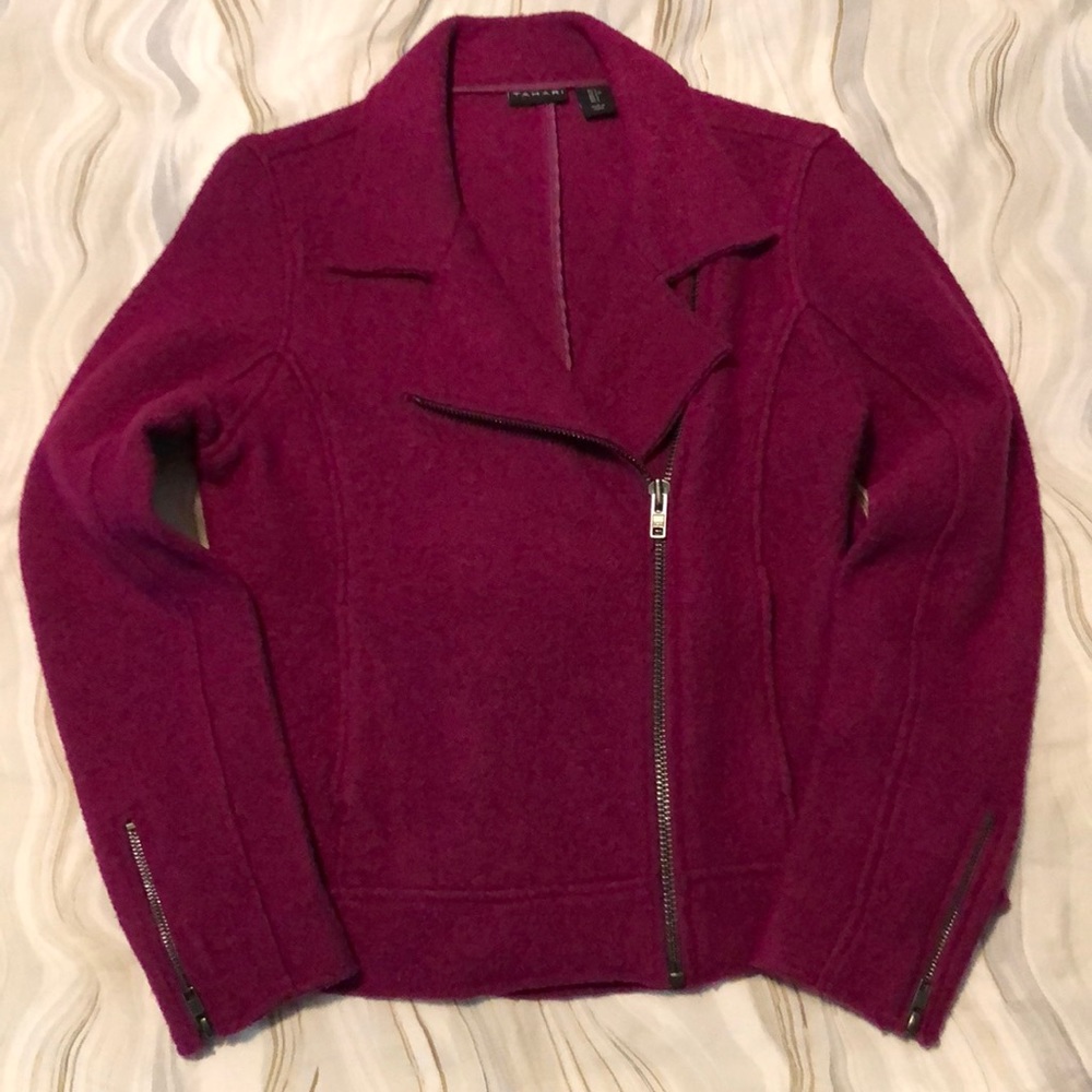 Tahari Magenta Wool Moto Jacket